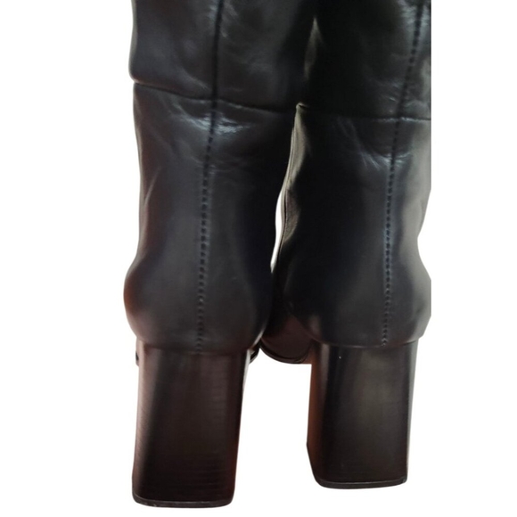 Zara Women's Black Leather Knee High Boots Pointed Toe Block Heel Size EU 38 - Picture 8 of 16